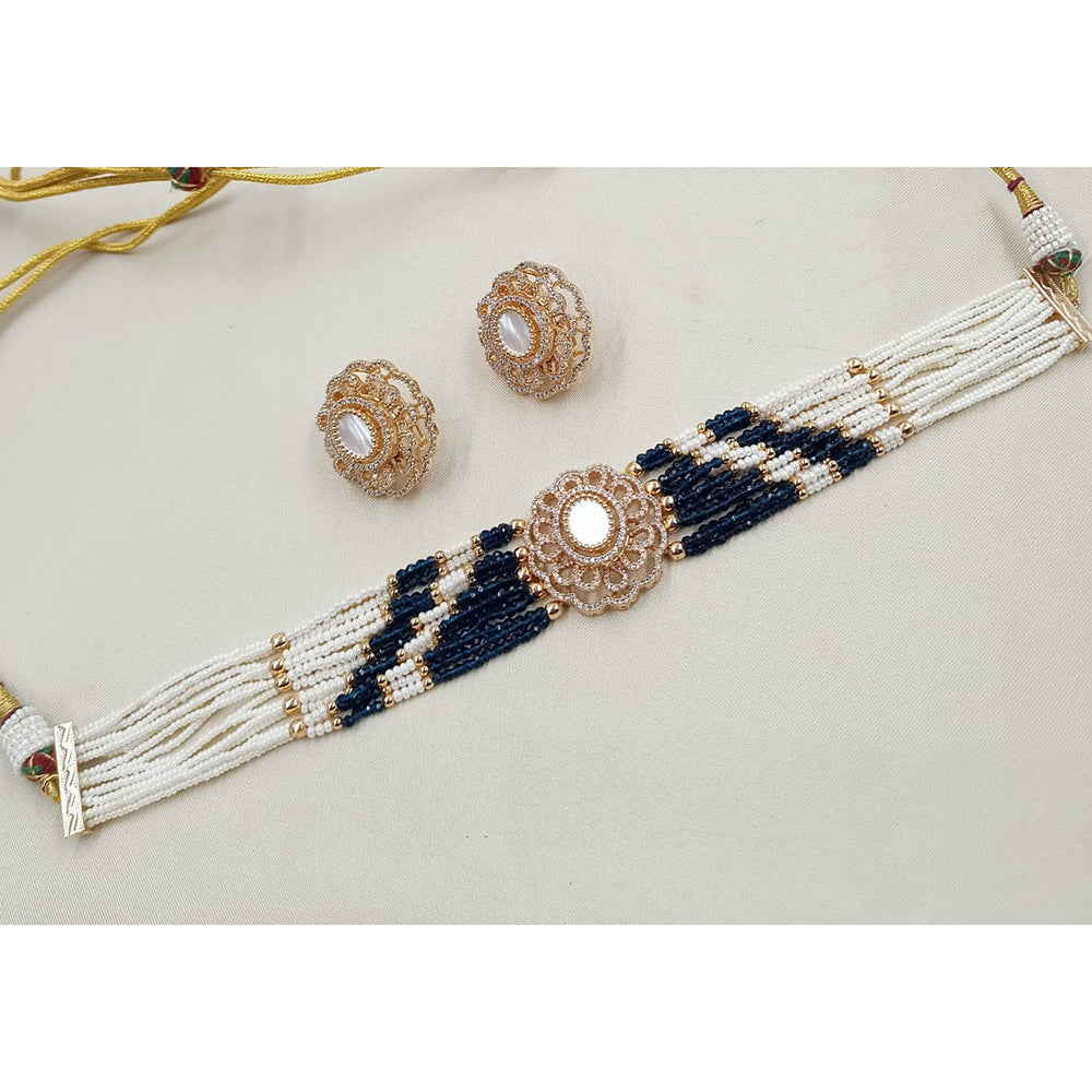 NAFJ Graceful Pota Stone And Austrian Stone Pearl Choker Necklace Set