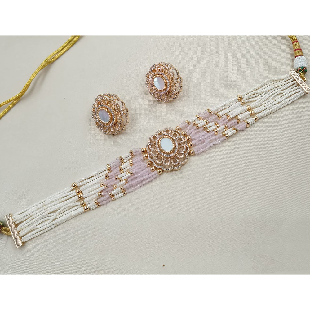 NAFJ Graceful Pota Stone And Austrian Stone Pearl Choker Necklace Set