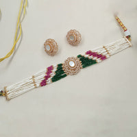 NAFJ Graceful Pota Stone And Austrian Stone Pearl Choker Necklace Set