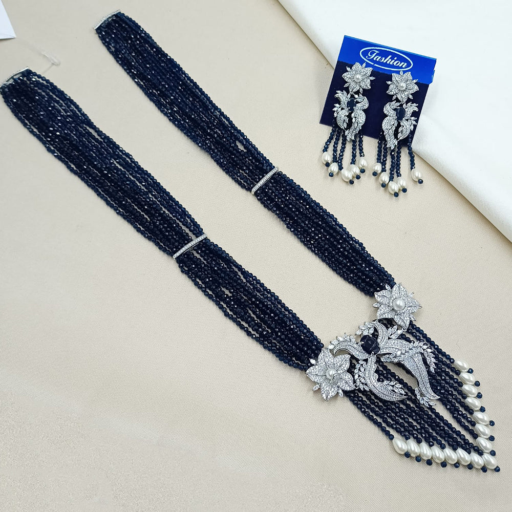 NAFJ Royal Sparkle American Daimond And Pearl Long Necklace Set