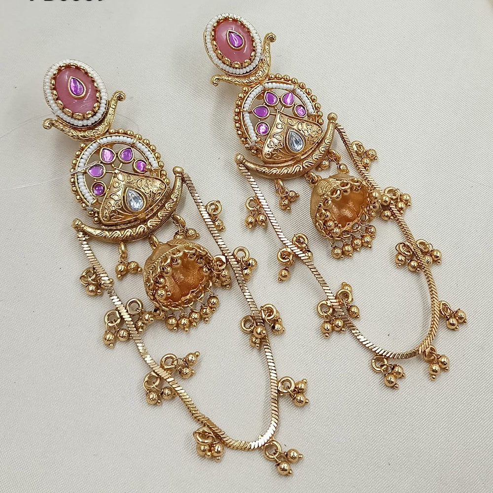 NAFJ Rajwadi Style Pota Stone And Pearl Grand Jhumki Earrings