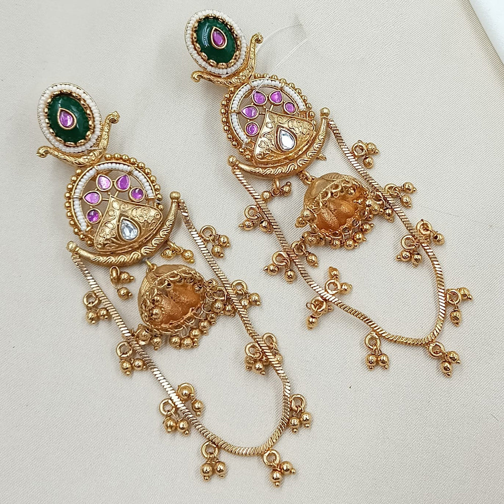 NAFJ Rajwadi Style Pota Stone And Pearl Grand Jhumki Earrings