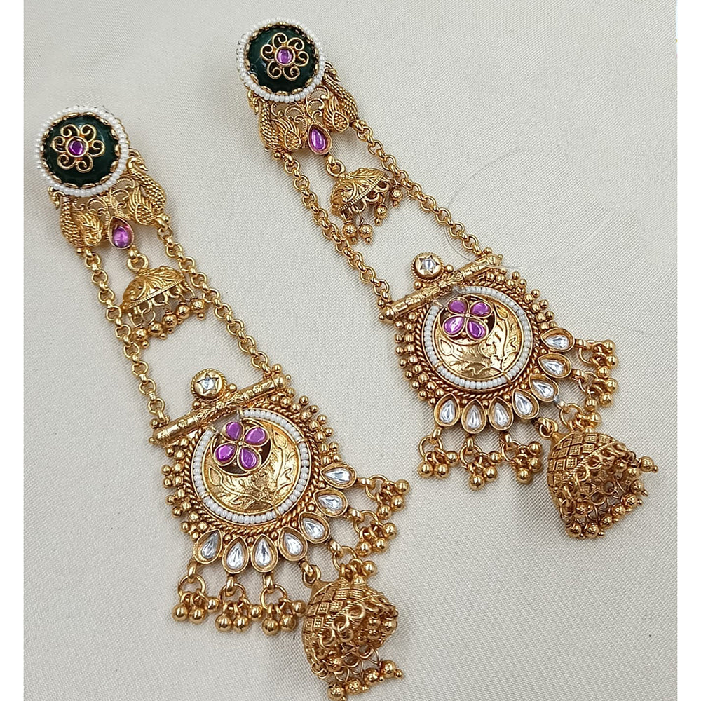 NAFJ Rajwadi Style Pota Stone And Pearl Grand Jhumki Earrings