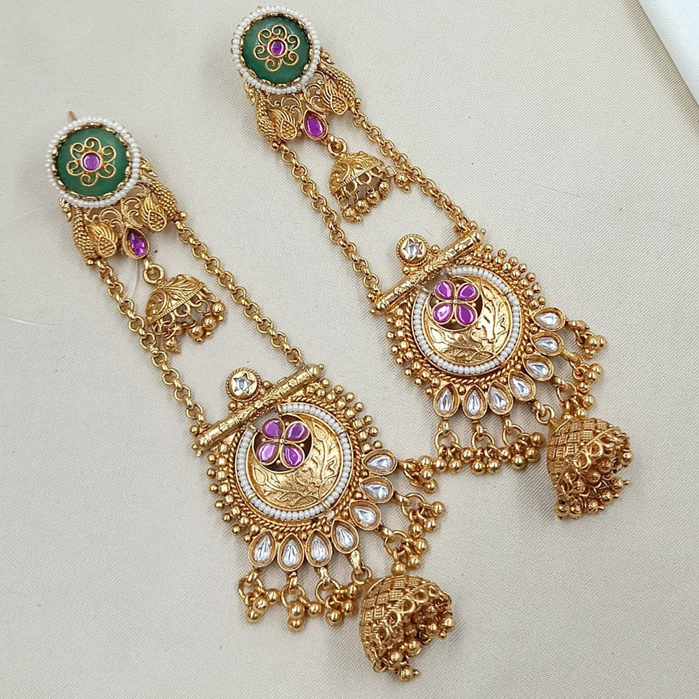NAFJ Rajwadi Style Pota Stone And Pearl Grand Jhumki Earrings