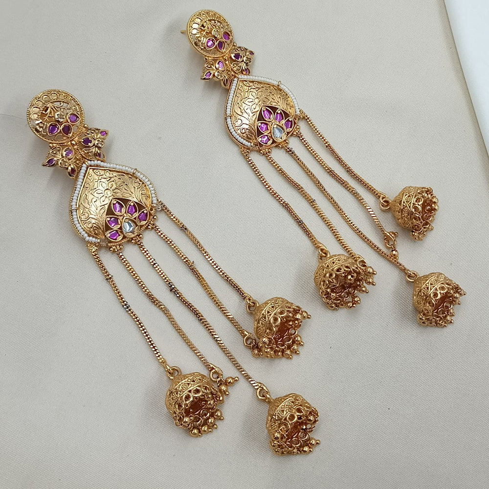 NAFJ Rajwadi Style Pota Stone And Pearl Grand Jhumki Earrings