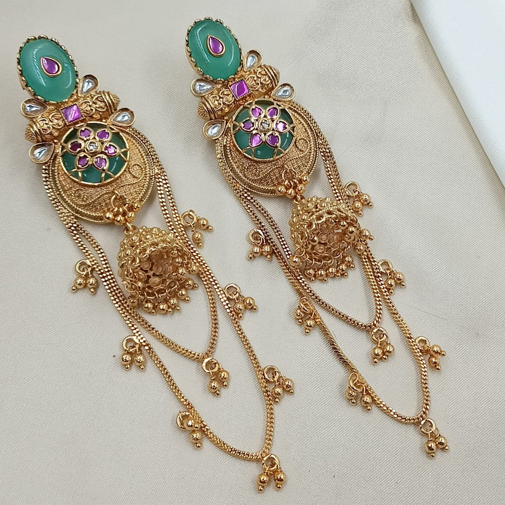 NAFJ Rajwadi Style Pota Stone And Pearl Grand Jhumki Earrings