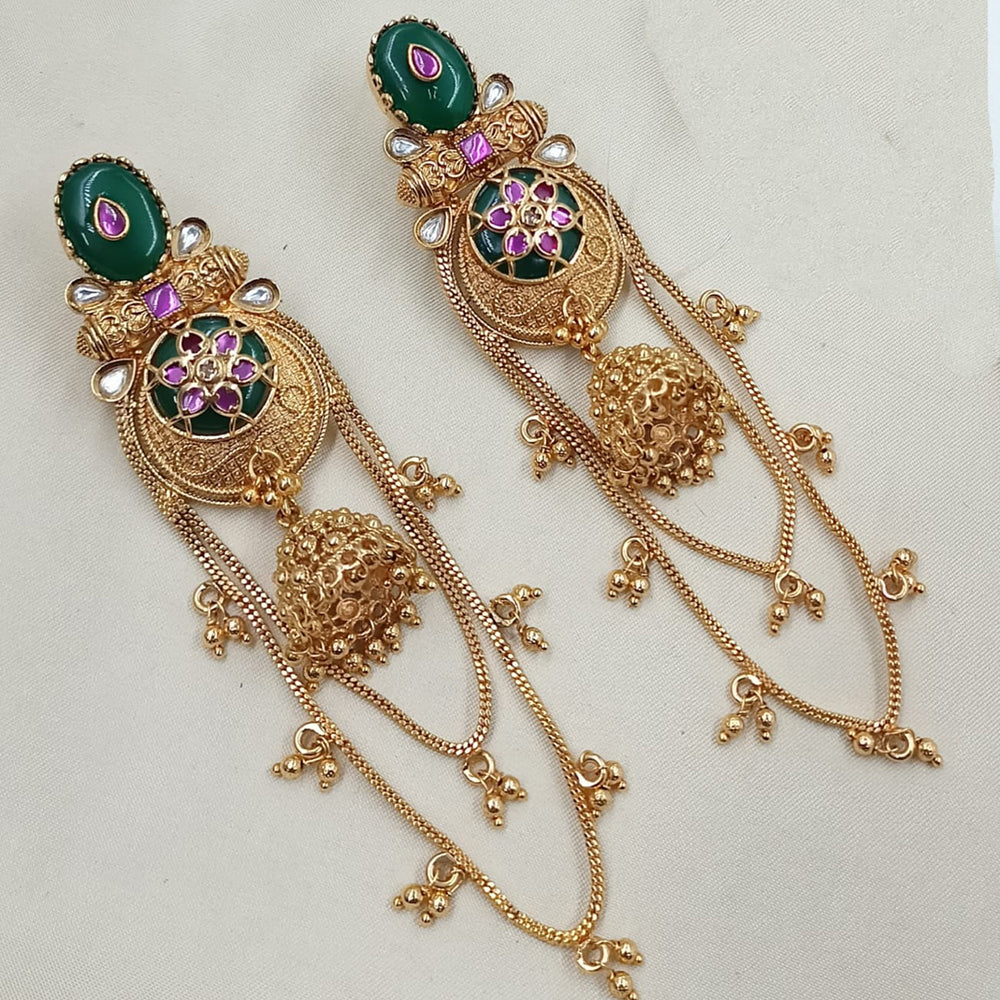 NAFJ Rajwadi Style Pota Stone And Pearl Grand Jhumki Earrings