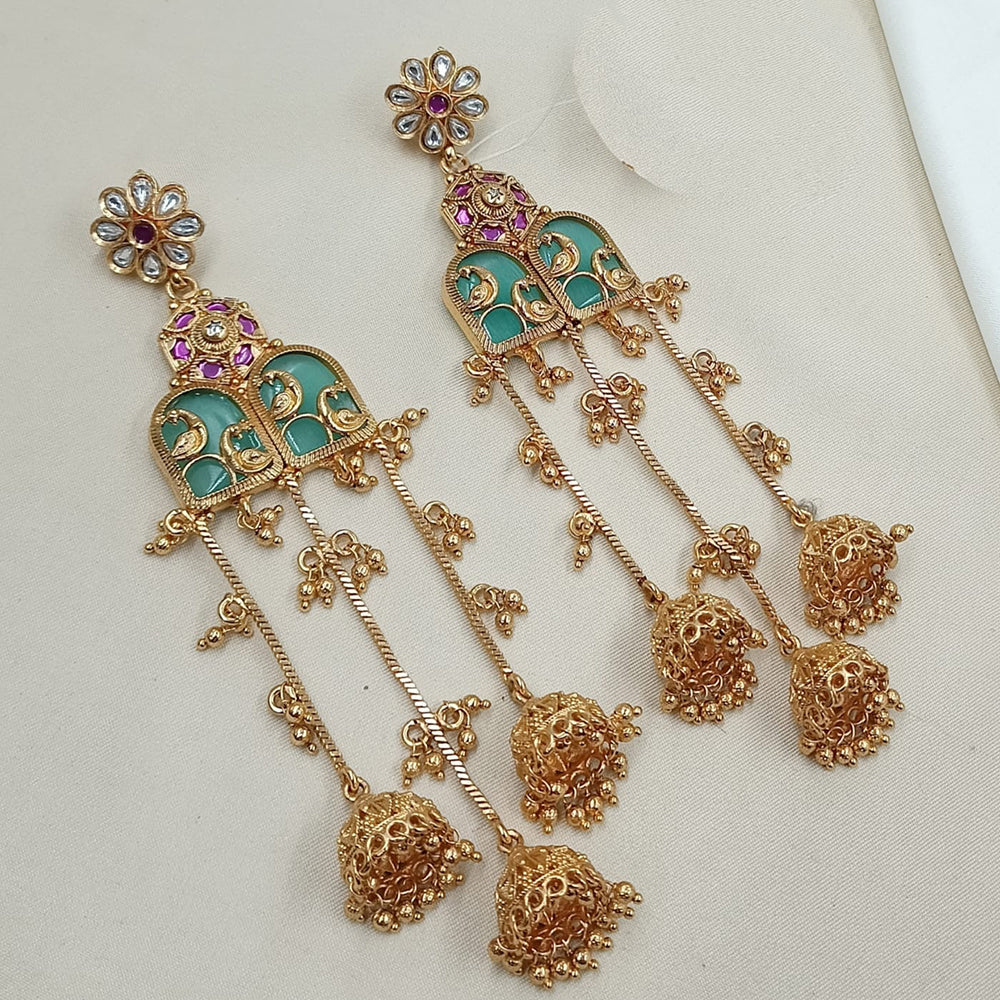 NAFJ Rajwadi Style Pota Stone And Pearl Grand Jhumki Earrings
