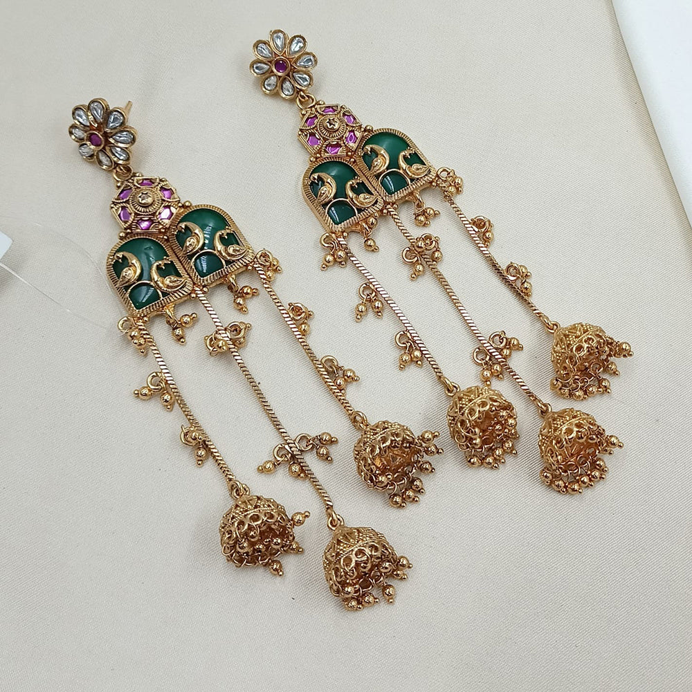 NAFJ Rajwadi Style Pota Stone And Pearl Grand Jhumki Earrings