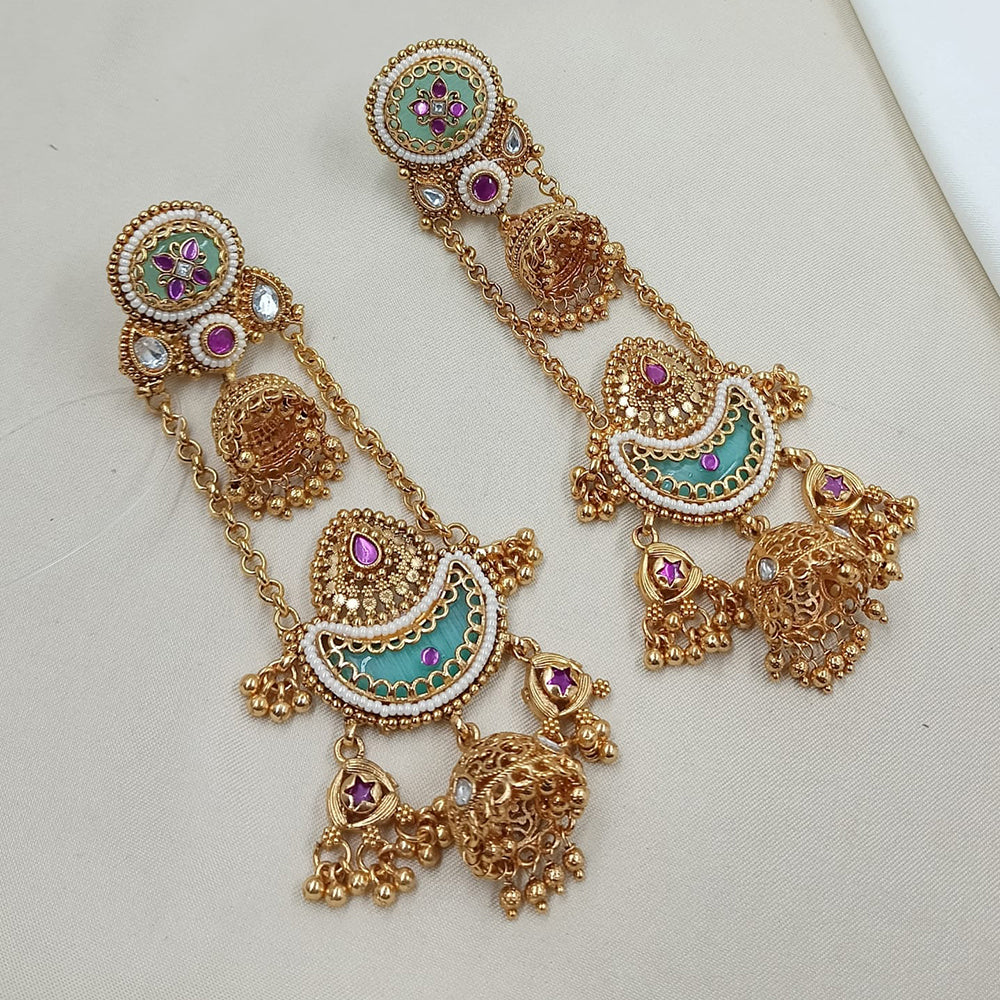 NAFJ Rajwadi Style Pota Stone And Pearl Grand Jhumki Earrings