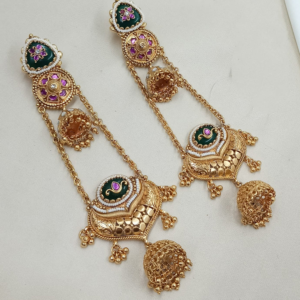 NAFJ Rajwadi Style Pota Stone And Pearl Grand Jhumki Earrings