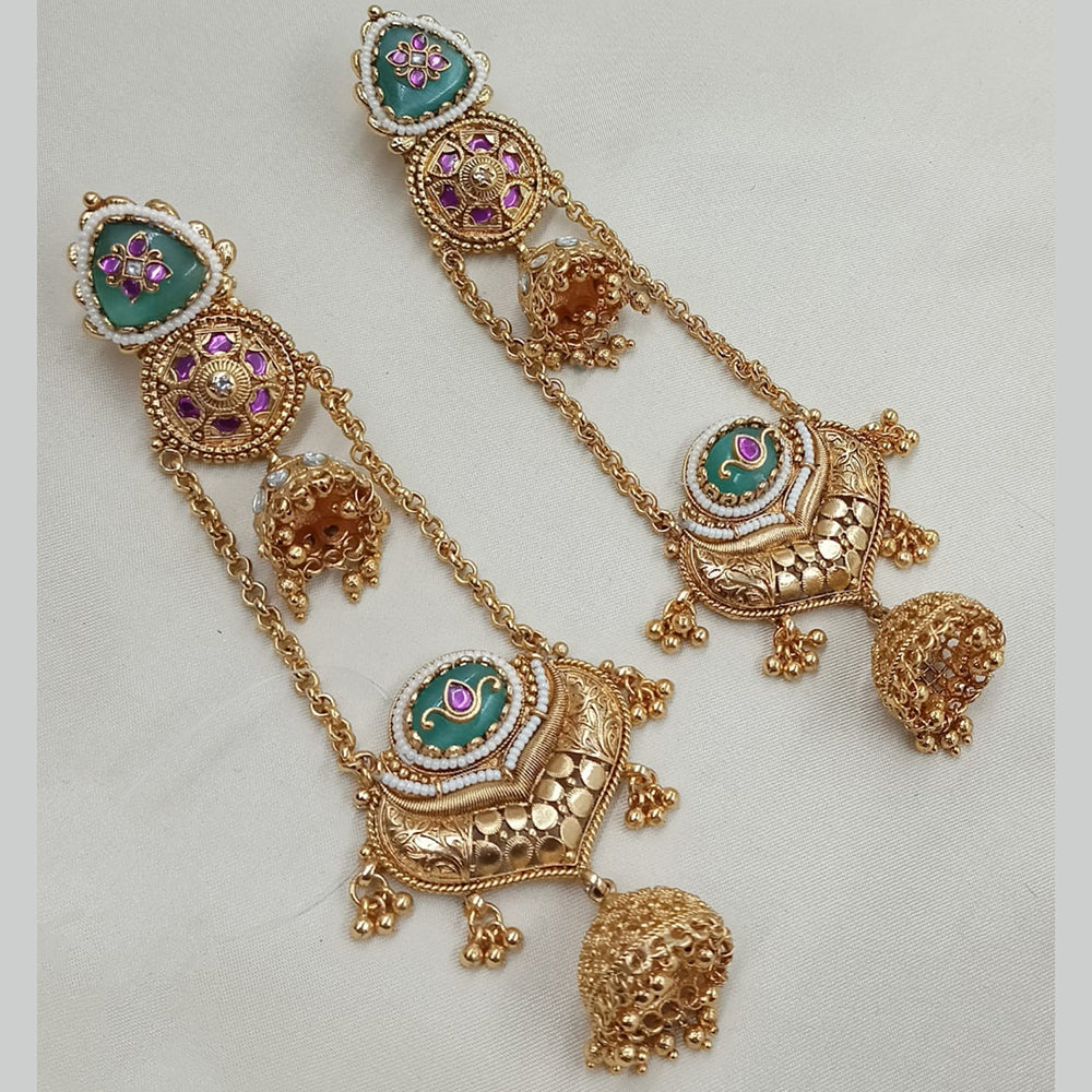 NAFJ Rajwadi Style Pota Stone And Pearl Grand Jhumki Earrings