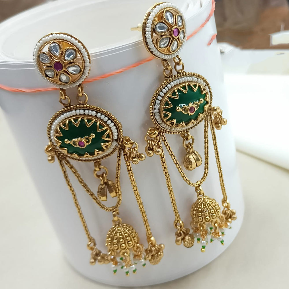 NAFJ Rajwadi Style Pota Stone And Pearl Grand Jhumki Earrings