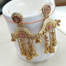 NAFJ Rajwadi Style Pota Stone And Pearl Meenakari Grand Jhumki Earrings