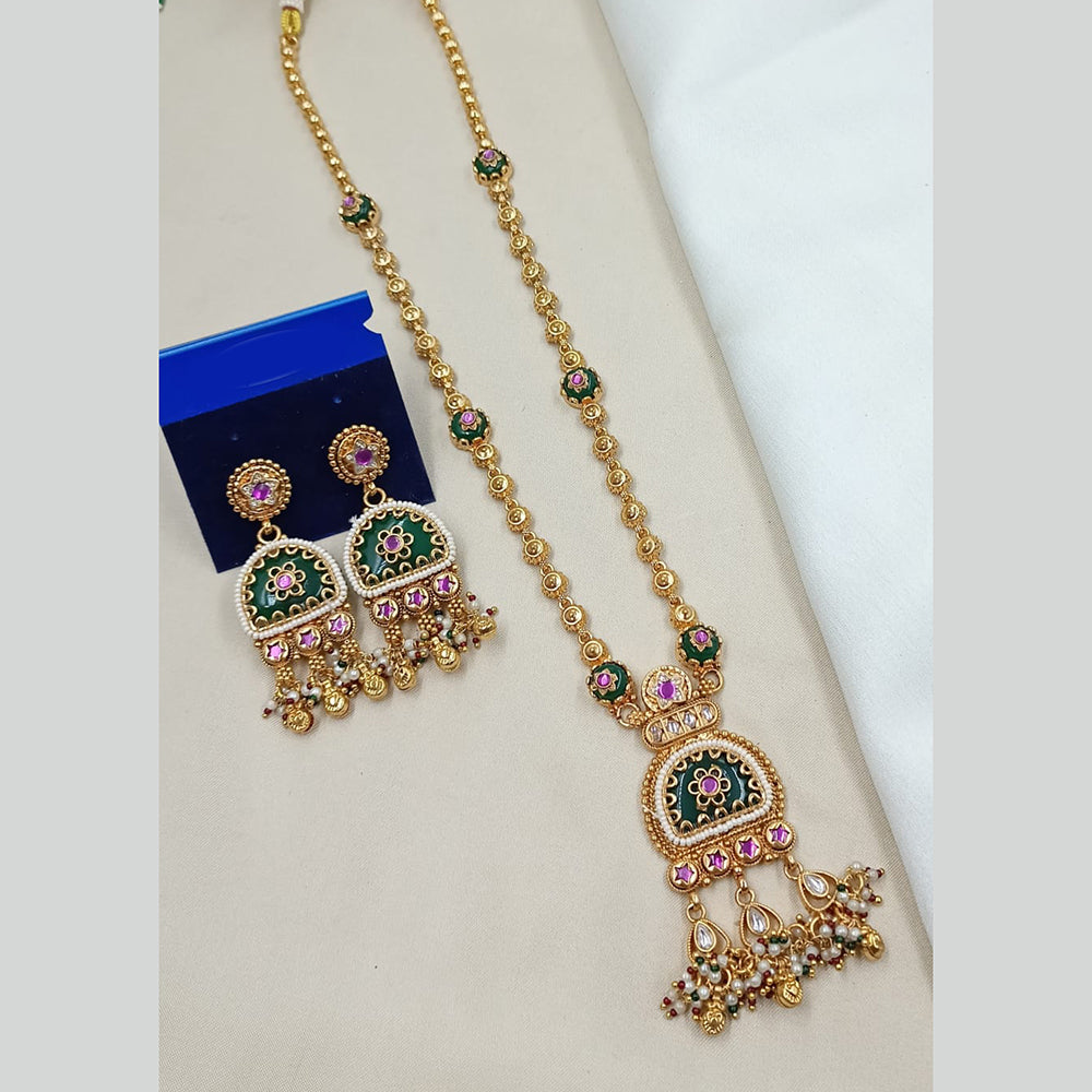 NAFJ Elegant Pota Stone And Crystal Stone Pearl Long Necklace Set