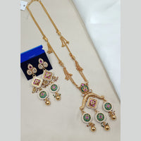 NAFJ Elegant Pota Stone And Crystal Stone Pearl Long Necklace Set