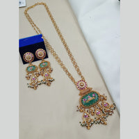 NAFJ Elegant Pota Stone And Crystal Stone Pearl Long Necklace Set