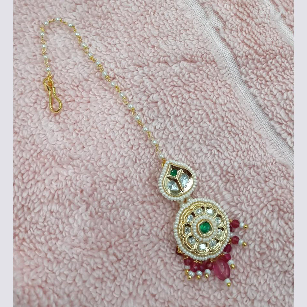 NAFJ Sparkling Polki Kundan Stone And Pearl Maangtikka