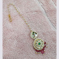 NAFJ Sparkling Polki Kundan Stone And Pearl Maangtikka
