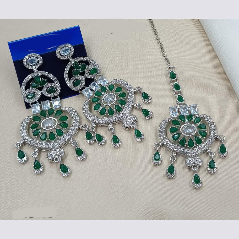 NAFJ Elegant American Diamond Dangler Earrings With Maangtikka