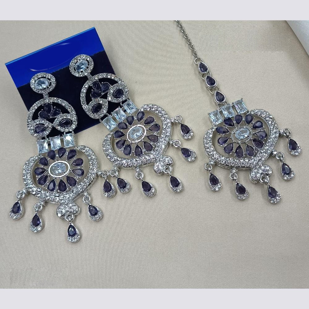 NAFJ Elegant American Diamond Dangler Earrings With Maangtikka