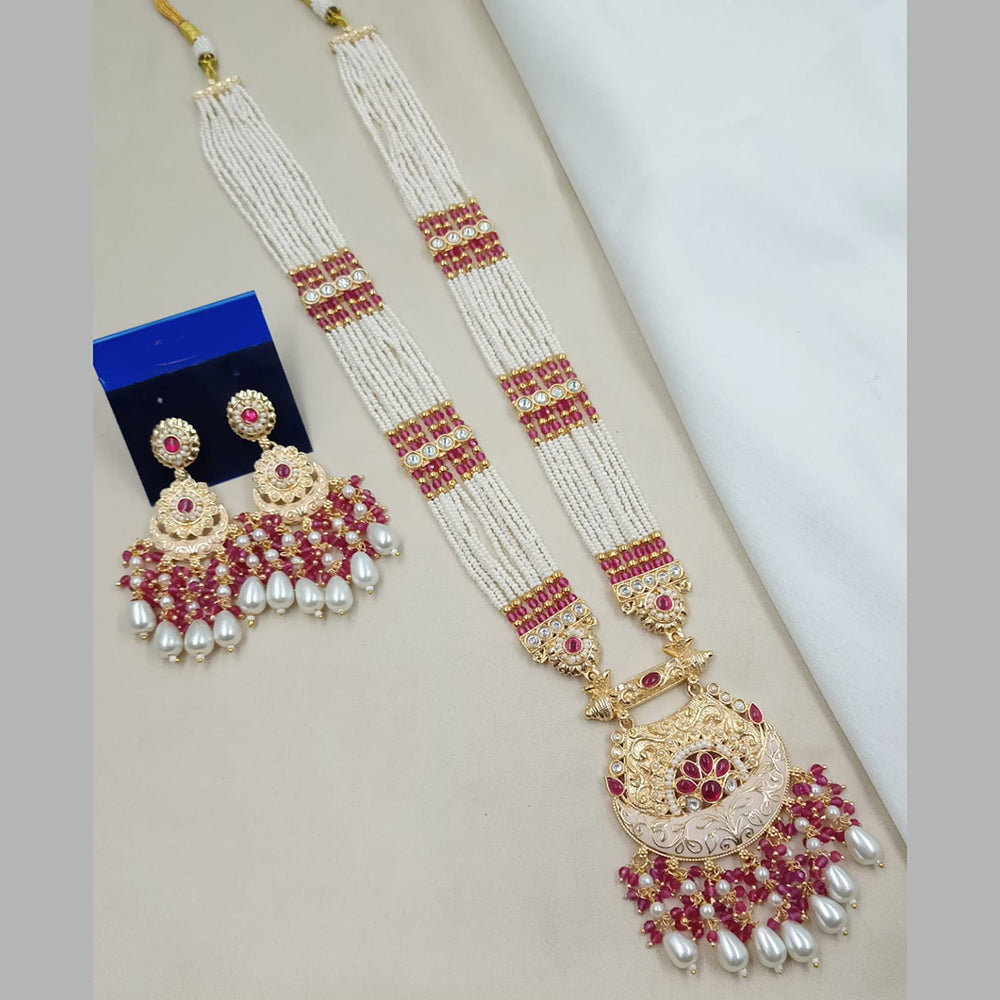 NAFJ Graceful Pota Stone And Pearl Meenakari Long Necklace Set