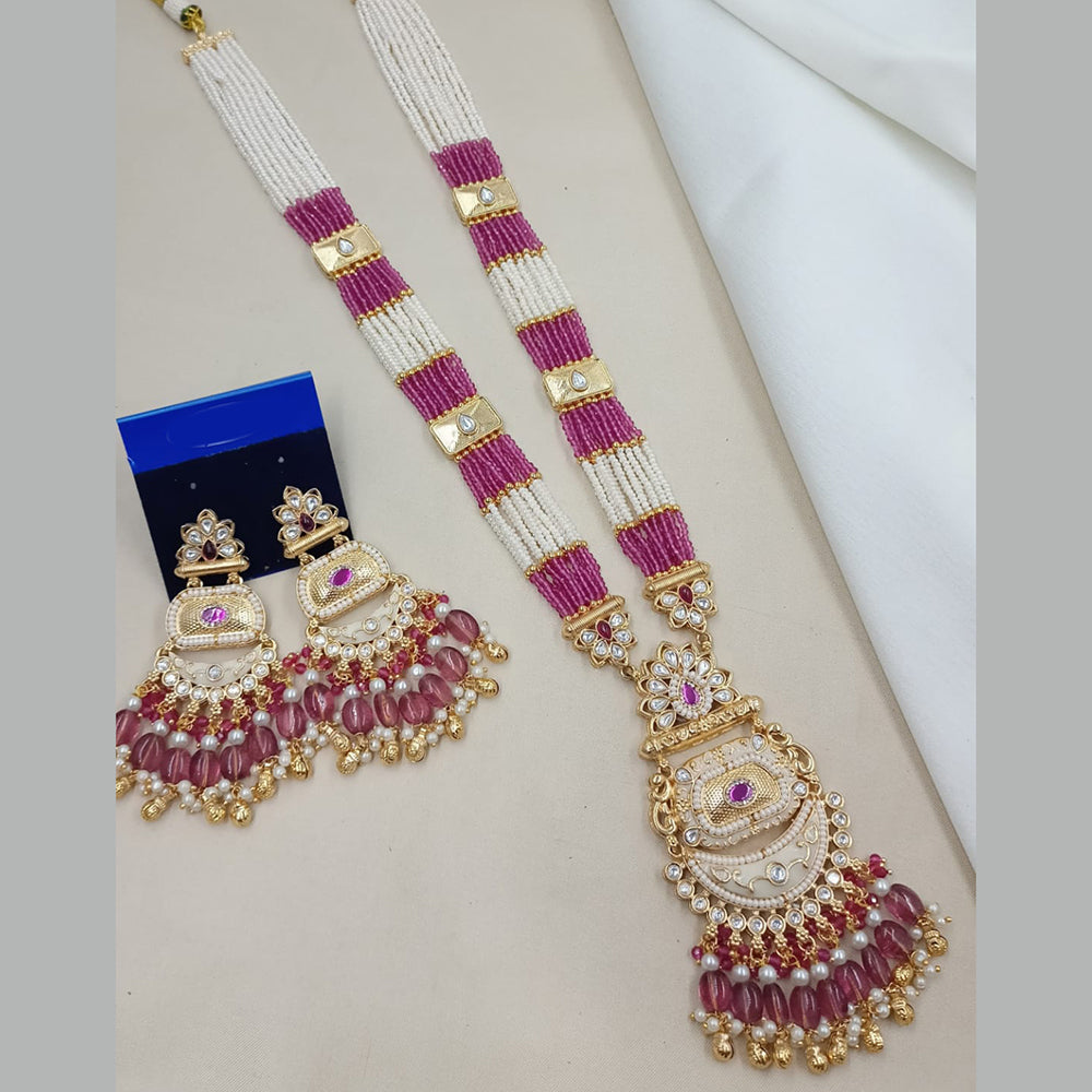 NAFJ Graceful Pota Stone And Pearl Meenakari Long Necklace Set