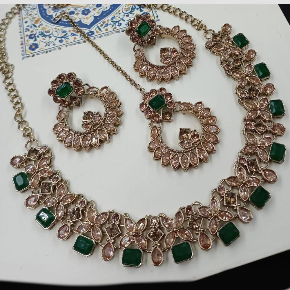 NAFJ Royal Designer Crystal Stone Pearl Necklace Set