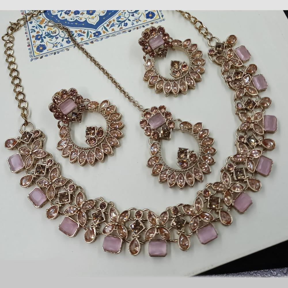 NAFJ Royal Designer Crystal Stone Pearl Necklace Set