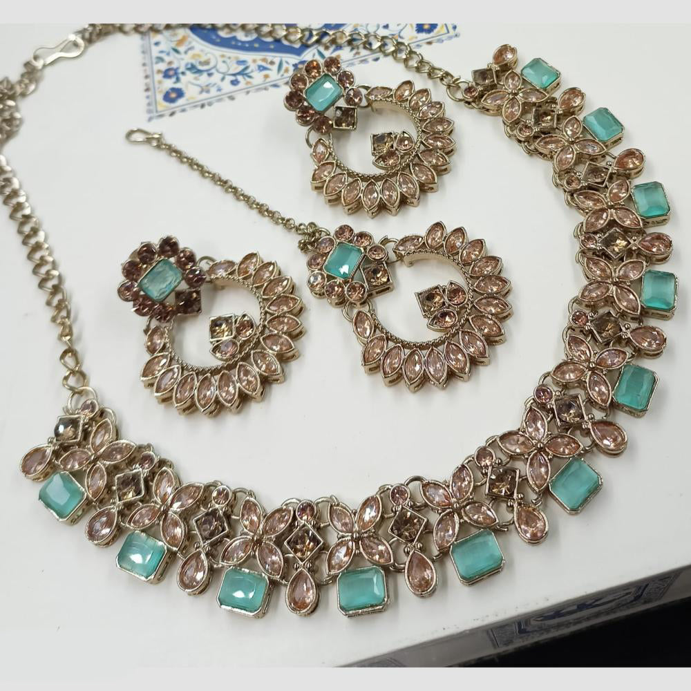 NAFJ Royal Designer Crystal Stone Pearl Necklace Set