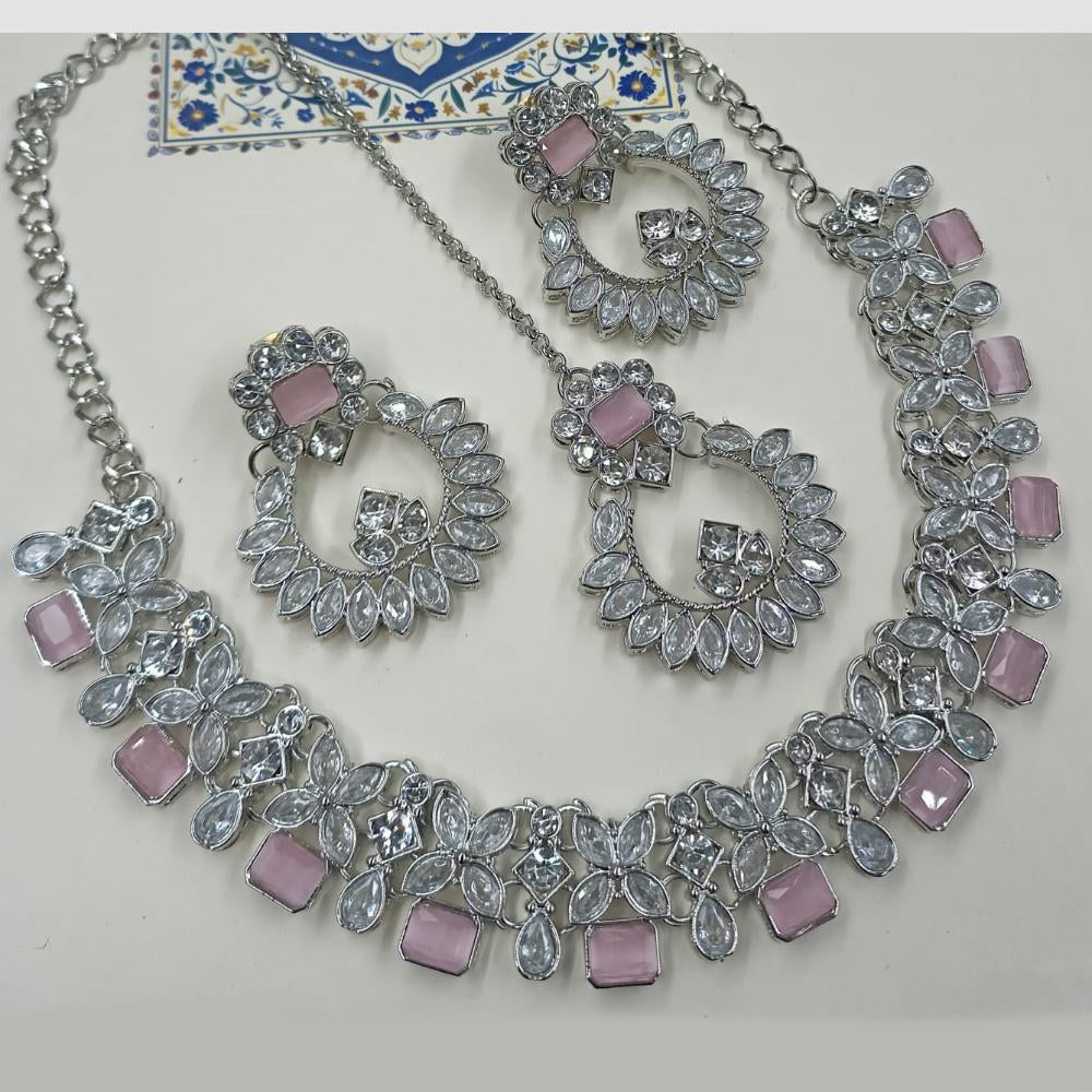 NAFJ Royal Designer Crystal Stone Pearl Necklace Set