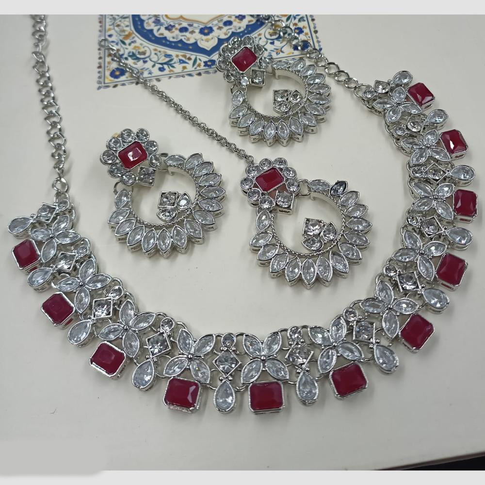 NAFJ Royal Designer Crystal Stone Pearl Necklace Set