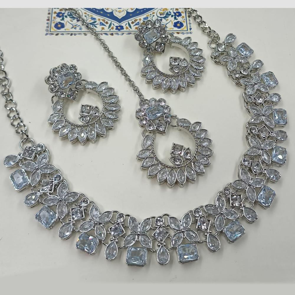 NAFJ Royal Designer Crystal Stone Pearl Necklace Set