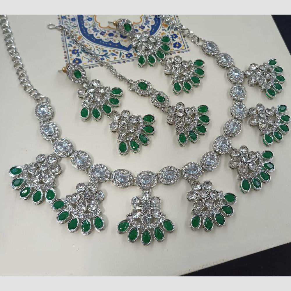 NAFJ Royal Designer Crystal Stone Pearl Necklace Set
