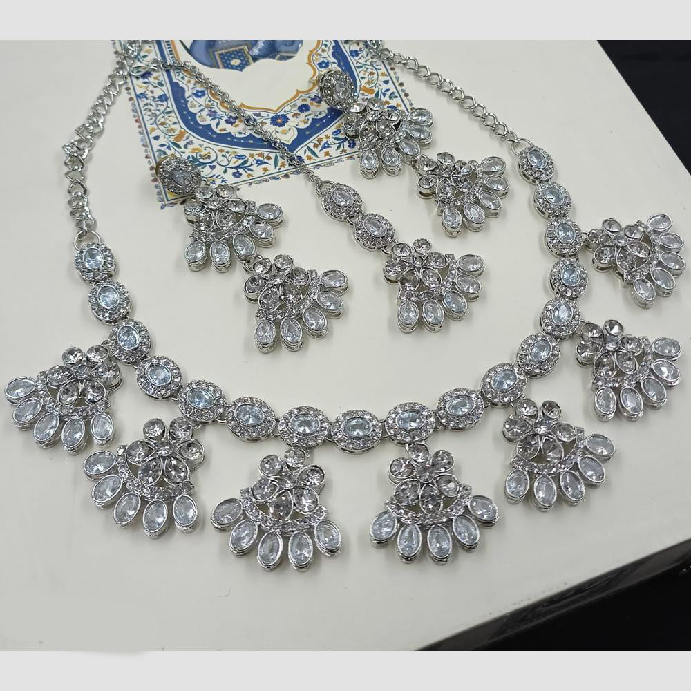 NAFJ Royal Designer Crystal Stone Pearl Necklace Set