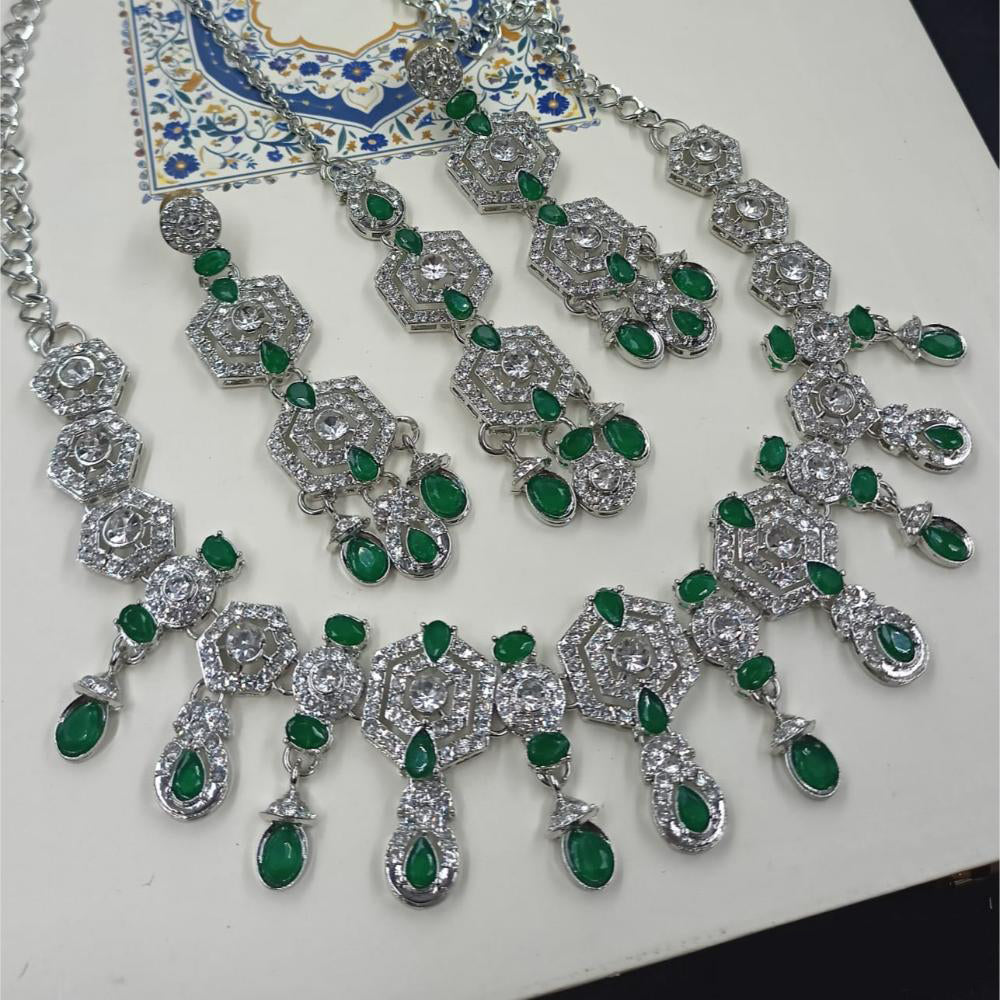 NAFJ Royal Designer Crystal Stone Pearl Necklace Set