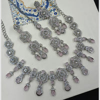 NAFJ Royal Designer Crystal Stone Pearl Necklace Set