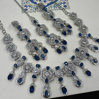 NAFJ Royal Designer Crystal Stone Pearl Necklace Set