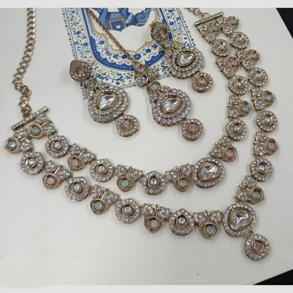 NAFJ Royal Sparkle Pota Stone d And Austrian Double Necklace Set