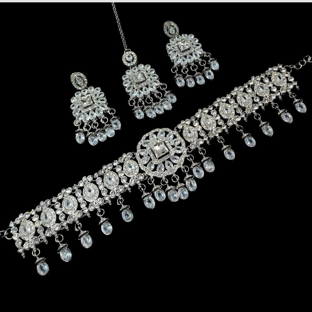 NAFJ Regal Style Crystal Stone And Austrian Stone  Choker Necklace Set