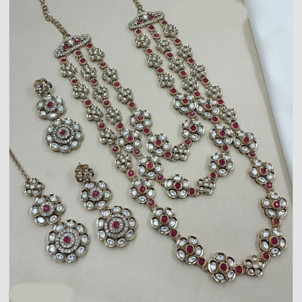 NAFJ Traditional Polki Kundan Stone Embellished Multilayer Necklace Set