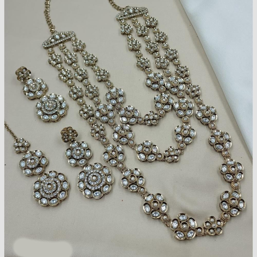 NAFJ Traditional Polki Kundan Stone Embellished Multilayer Necklace Set