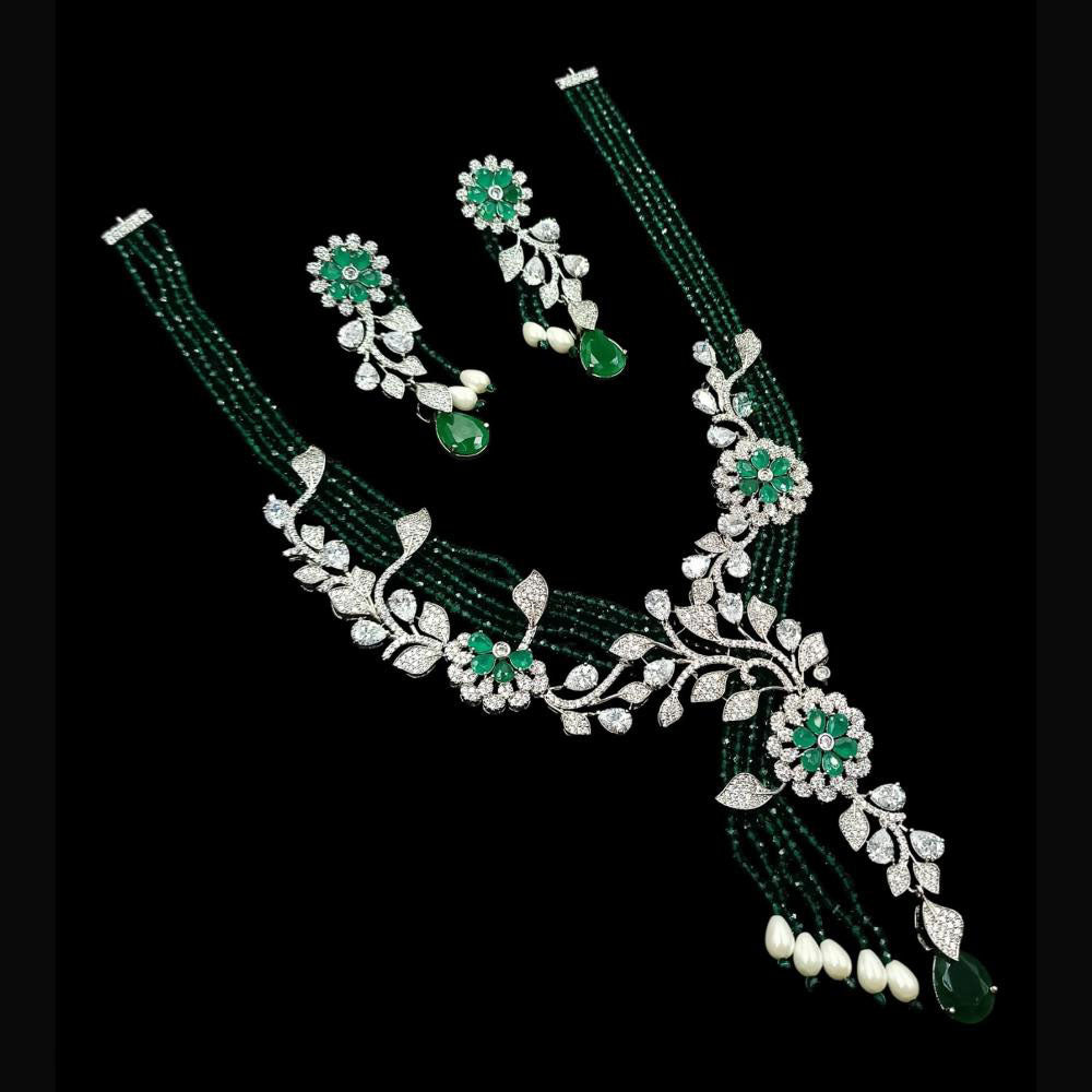 NAFJ Royal Elegance American Daimond And Pearl Long Necklace Set