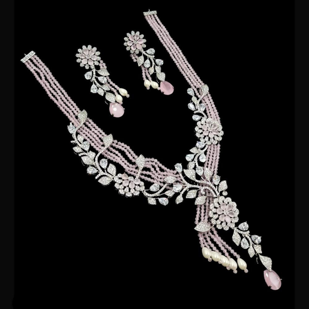 NAFJ Royal Elegance American Daimond And Pearl Long Necklace Set