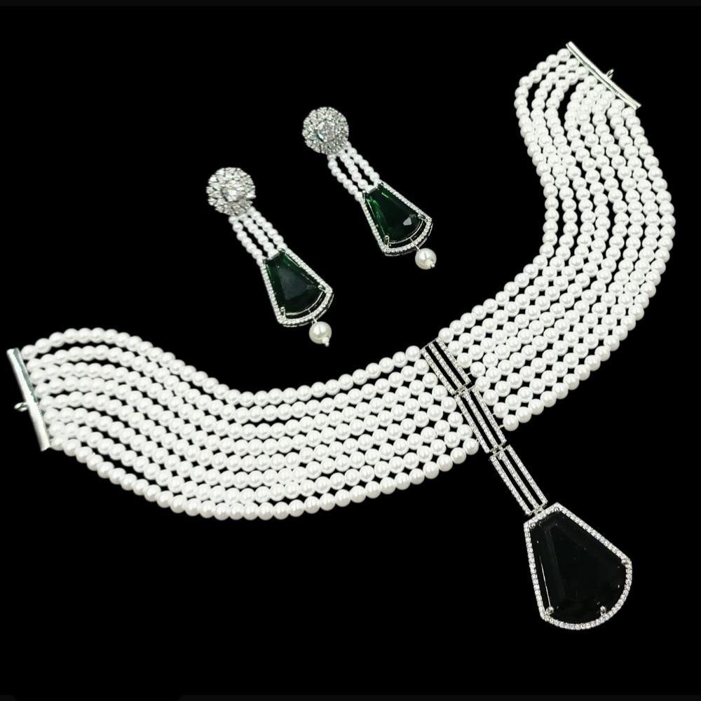 NAFJ Royal Elegance American Daimond And Pearl Necklace Set