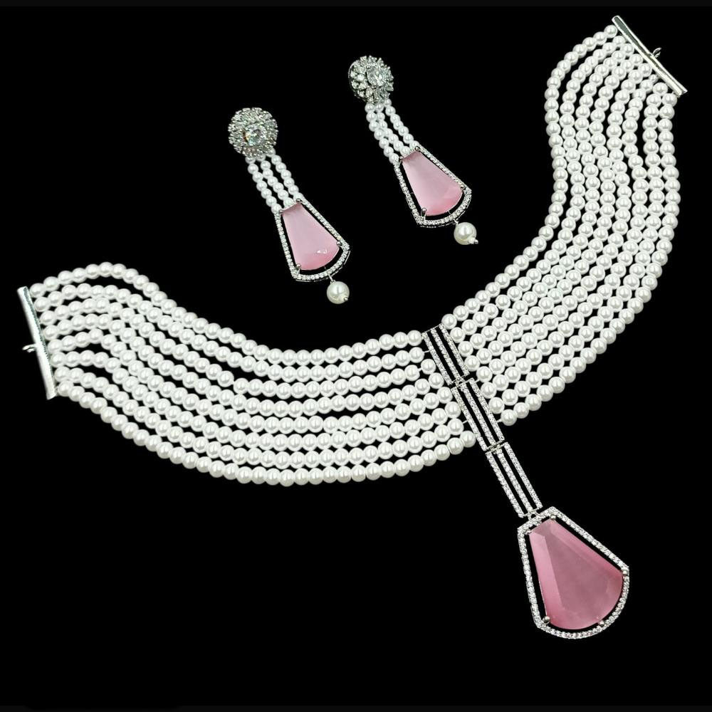 NAFJ Royal Elegance American Daimond And Pearl Necklace Set