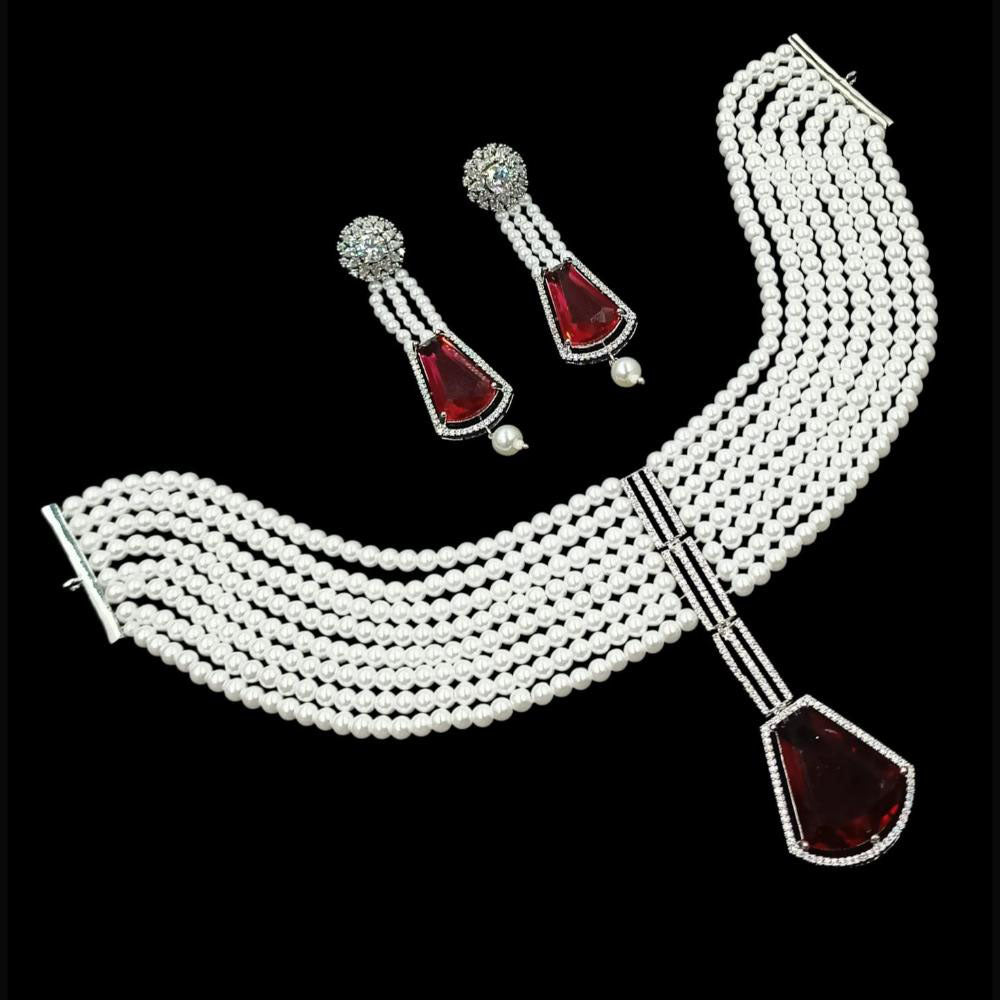 NAFJ Royal Elegance American Daimond And Pearl Necklace Set