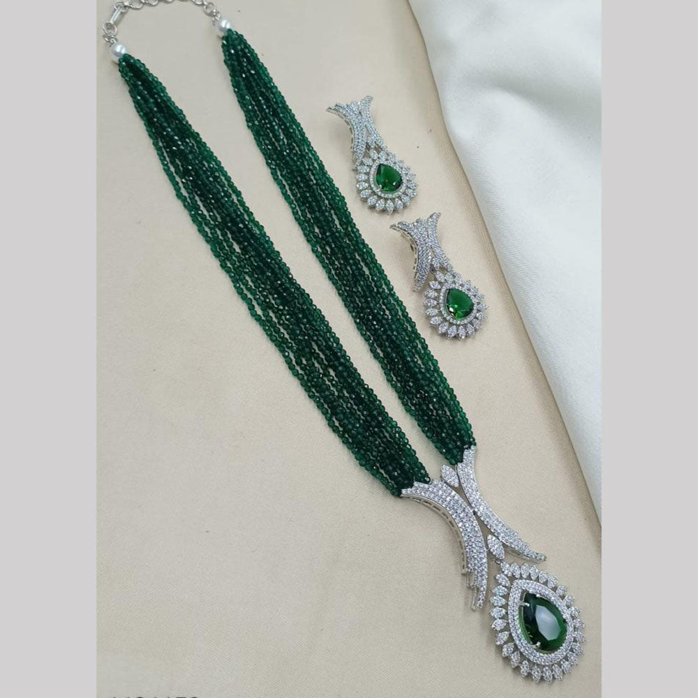 NAFJ Royal Elegance American Daimond And Pearl Long Necklace Set