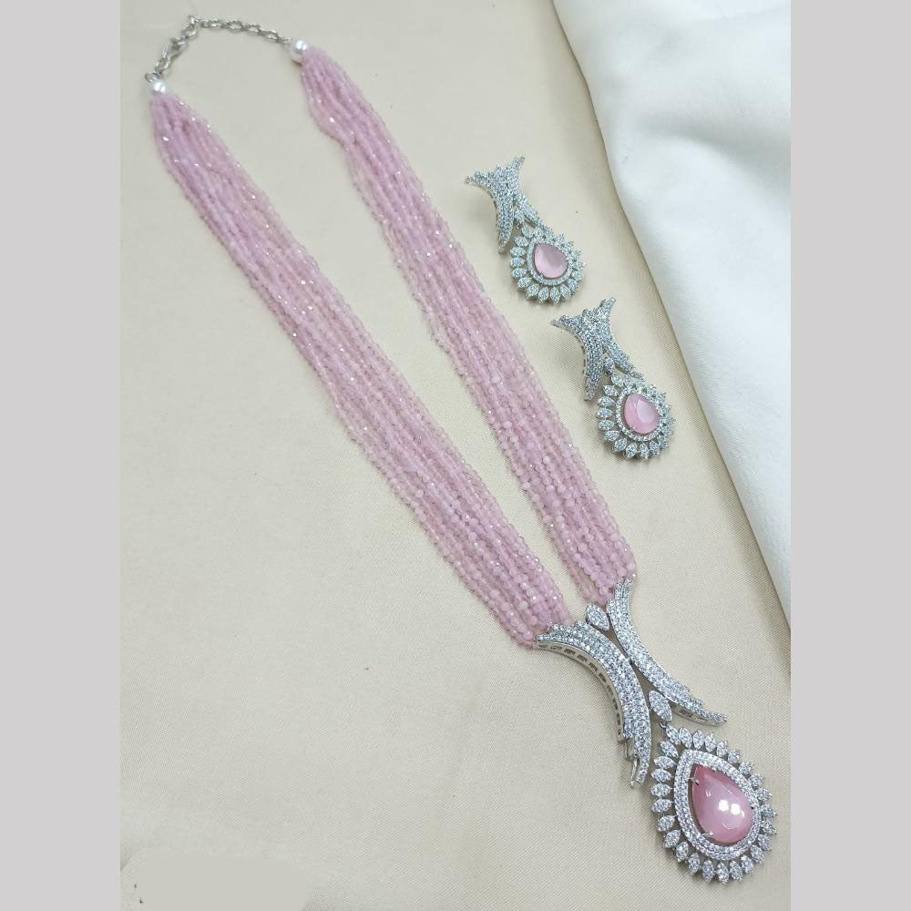 NAFJ Royal Elegance American Daimond And Pearl Long Necklace Set