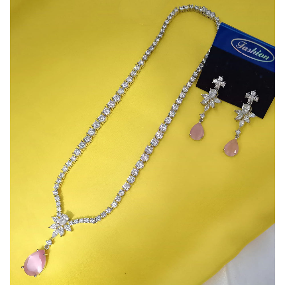 NAFJ Royal Elegance American Daimond And Pearl Long Necklace Set